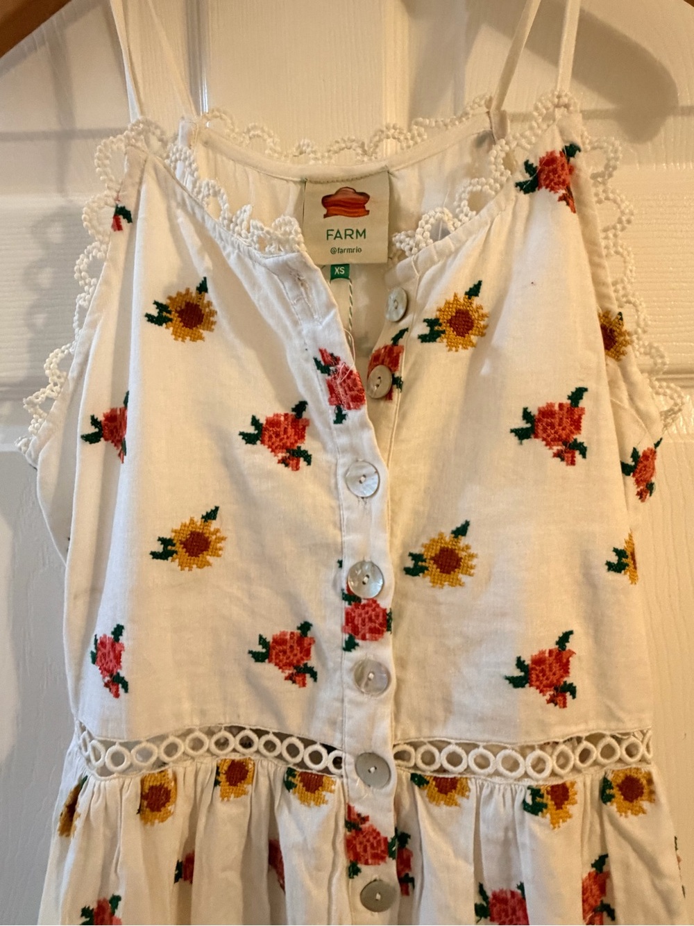 Farm Rio Mixed Cross Stitch Embroidered Flowers Midi Dress. - Picture 3 of 5